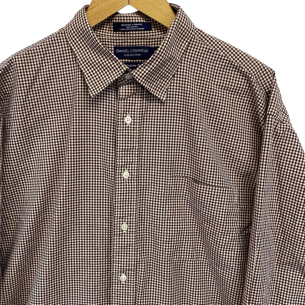 Daniel Cremieux Button Down Shirt Mens XL Burgundy Check Fine Italian Fabric LS‎